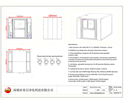 Douche d'air en acier inoxydable surdimensionnée de plancher à plafond avec portes coulissantes doubles pour le passage de la salle blanche