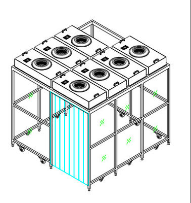 Stand propre ISO 5 avec système HEPA FFU. Conception modulaire et mobile pour les laboratoires et l'électronique