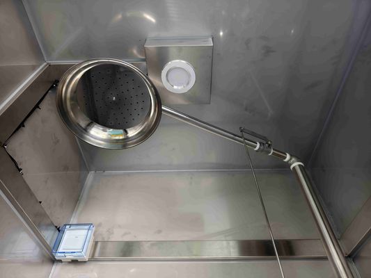 Salle de douche et de lavage des yeux de sécurité d'urgence avec boîtier en acier inoxydable SUS304, débit de douche de 120 à 180 L/min et taille compacte de 1000 × 1000 × 2400 mm