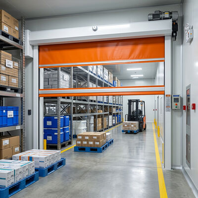 Porte roulante industrielle à grande vitesse avec certification de sécurité ISO 13849 et une plage de -30 °C à +70 °C dotée de deux capteurs de sécurité