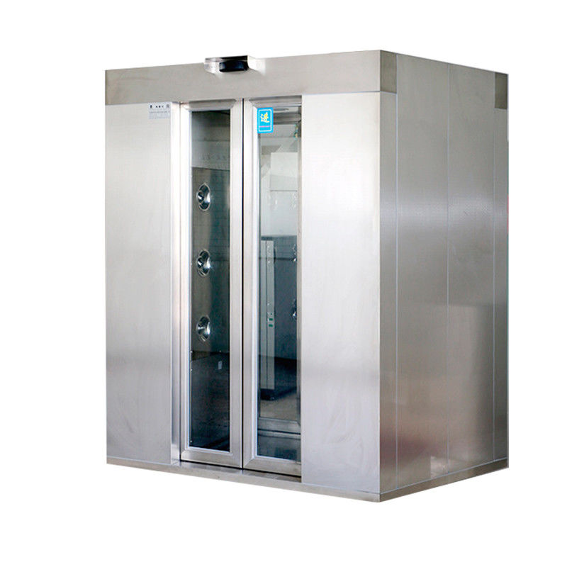 Douche d'air pour deux personnes certifiée ISO. Porte automatique et inoxydable. Flux d'air rapide de 1600 x 1500 x 2100 mm.