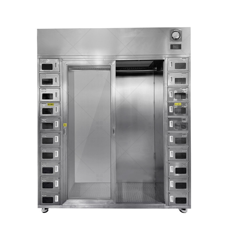 Salle blanche en acier inoxydable, armoire à vêtements et chaussures, double zone ISO 14644, capacité 40 personnes.