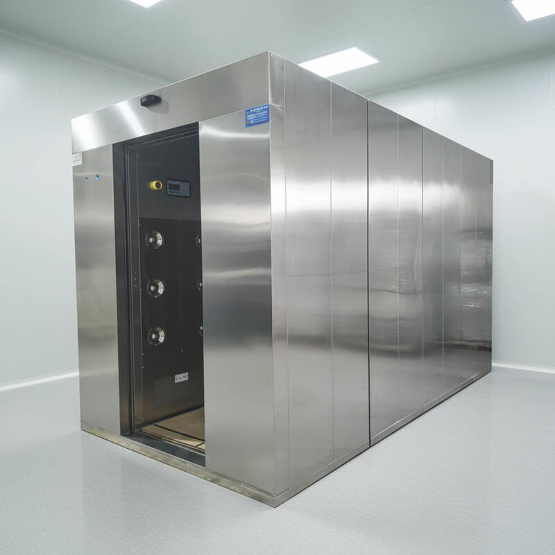 Douche à air de salle blanche certifiée ISO 14644 avec porte coulissante automatique et construction en acier lourd
